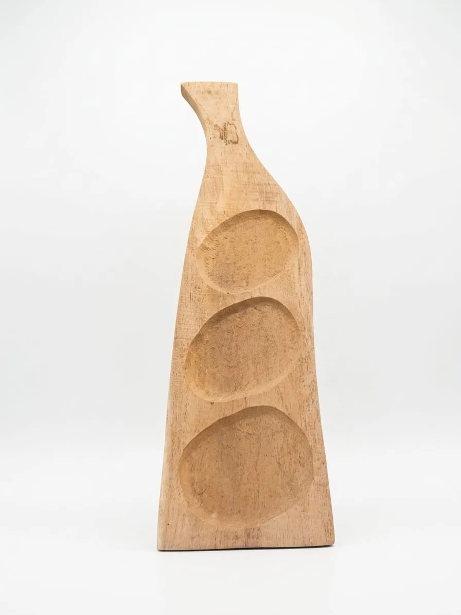 Copetinera de Algarrobo de 3 Cuencos, 12,5X45cm